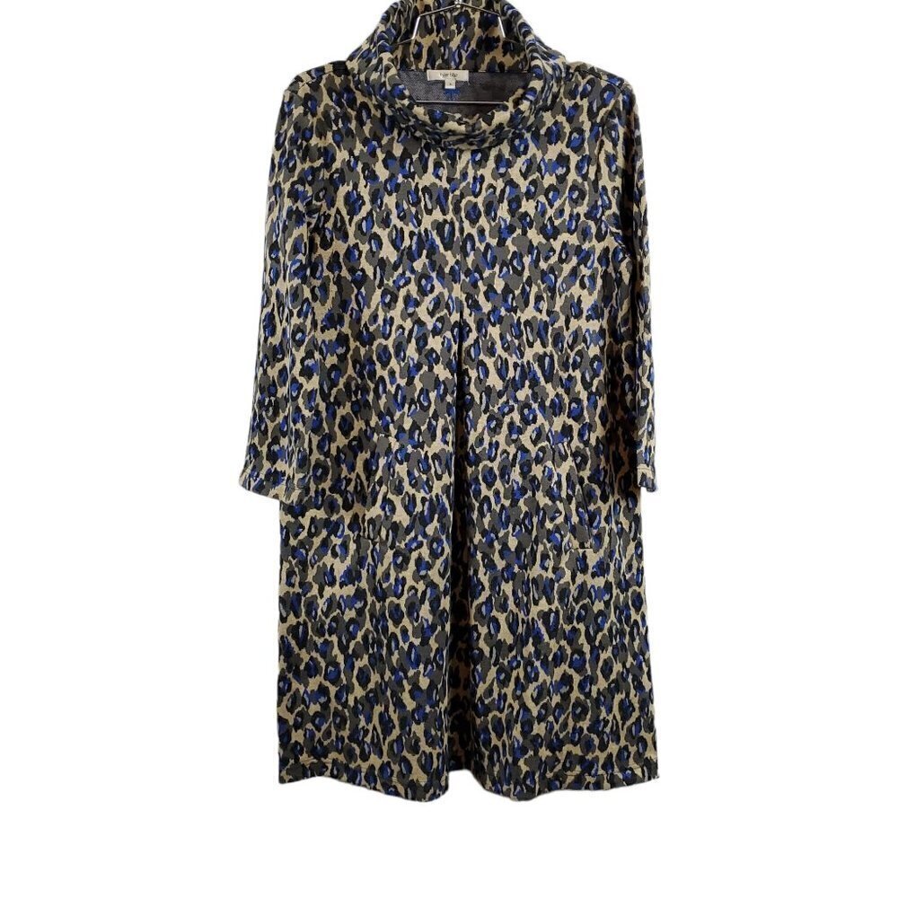 TYLER BOE KIM COWL NECK JACQUARD BLUE/Tan/Black HEATHERED CHEETAH Dress